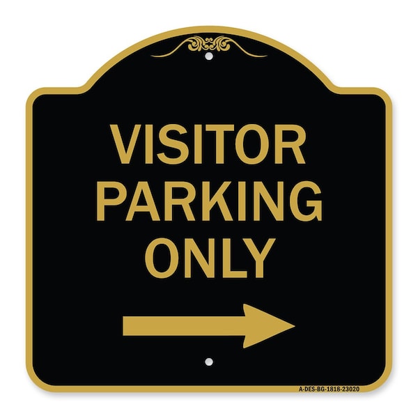 Signmission Reserved Parking Visitor Parking W/ Right Arrow, Black & Gold Alum Sign, 18" x 18", BG-1818-23020 A-DES-BG-1818-23020 - main